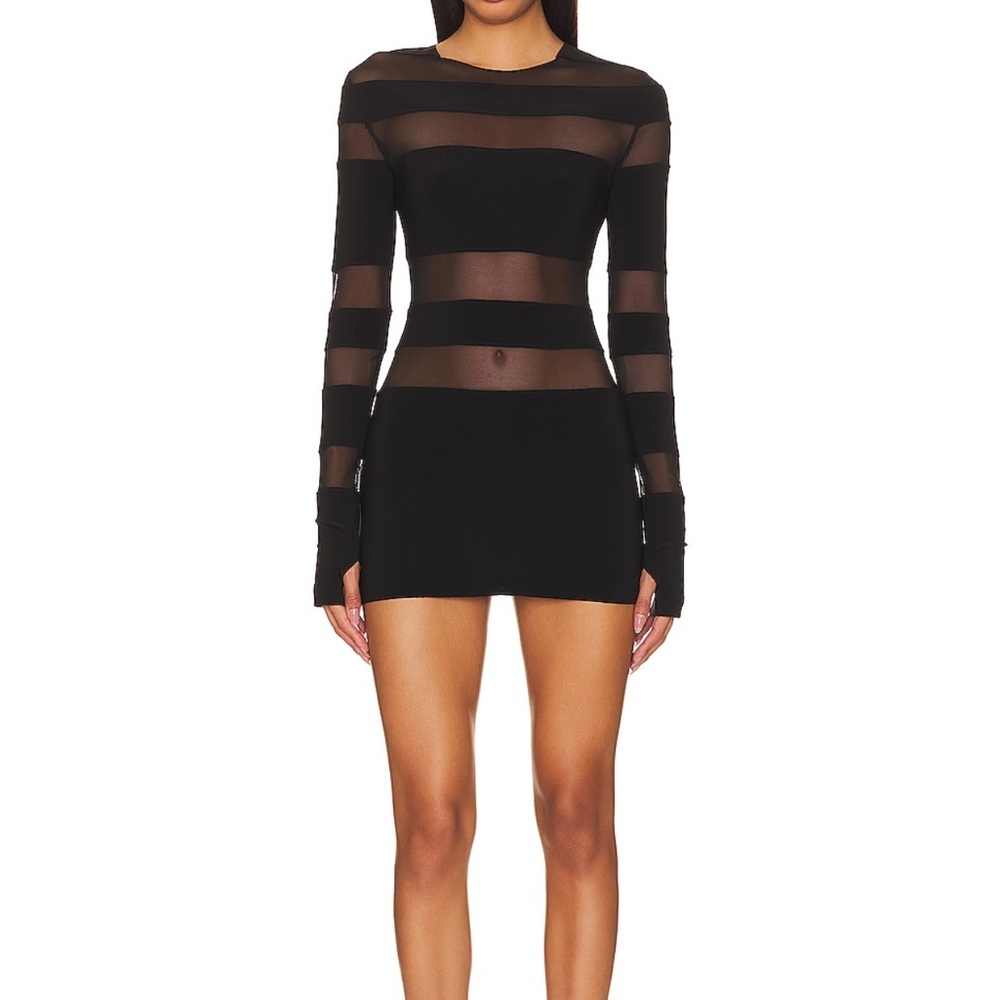 Revolve Norma Kamali spliced long sleeve dress black